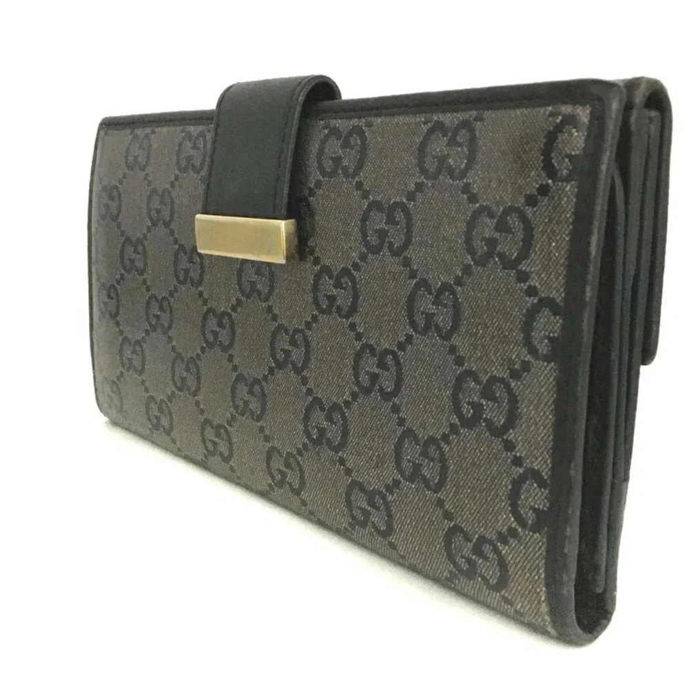 Authentic GUCCI GG Crystal Coated Leather Long Bifold Wallet Navy blue